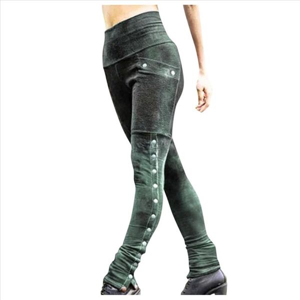 

women vintage patchwork legging rivets buttons split pant print gothique female pants slim casual jeggings streetwear 2021 lr2, Black