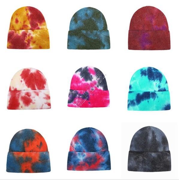 

tie dye beanie hat crochet designers winter hats warm knitted crochet tuque skull cap cycling ski gradient color headwear d102607, Yellow