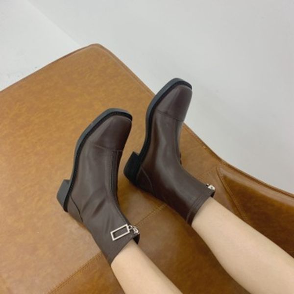 

brand women shoes winter laarzen dame platte hak rits around the nose laarzen-women fashion 2020 rock mid-calf low rubber mid, Black