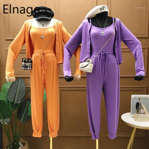 

casual suit women long sleeve cardigan crop suspender vest drawstring high waist wide leg pants three piece sets 5b3631, White