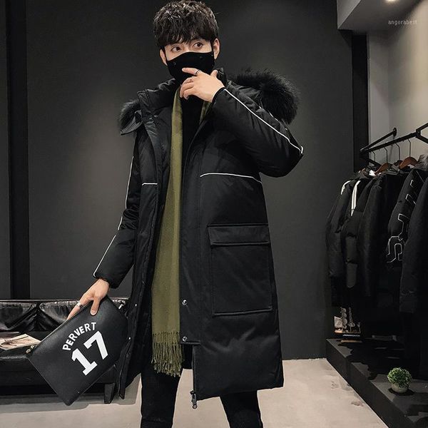 

in the men's long down jacket more male new winter men's clothing han edition collars male hooded the cold warm coat1, Black
