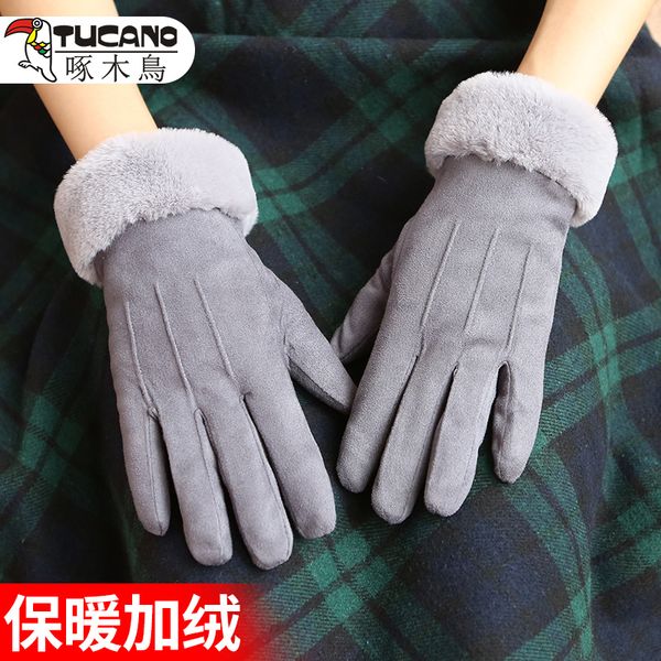 

ladies winter cycling electric bike plush thickened korean version cute warm touch screen student riding gloves