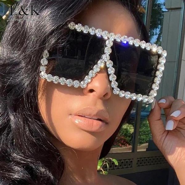 

longkeeper oversized diamond sunglasses women luxury fashion square sun glasses vintage ladies big rhinestone eyeglasses, White;black
