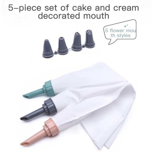 

5PCS/bag Silicone Icing Piping Cream Pastry Bag + 4Cake Nozzle DIY Cake Decorating Tips Fondant Pastry Tools