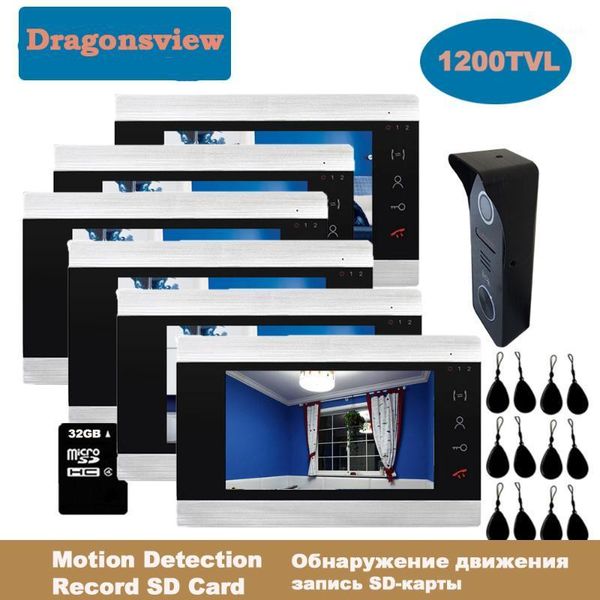 

dragonsview 7 inch rfid video intercom system video door phone doorbell cameras 3/4/5/6 indoor monitors unlock call transfer1