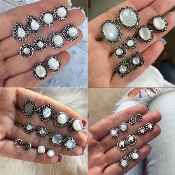 

stud letapi bohemian silver color vintage opal earrings set for women retro flower earring 2021 brincos boho jewelry, Golden;silver
