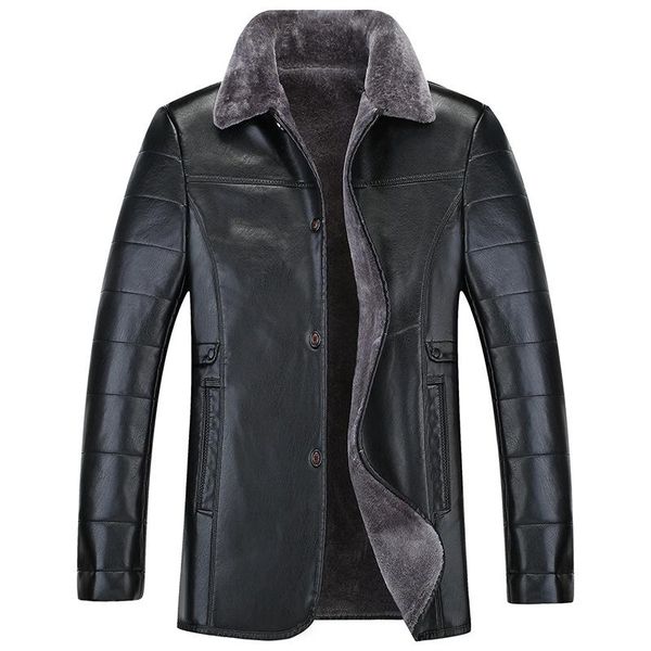 

men's fur & faux winter plus size leather jacket fashion velvet jacketslarge solid fleece thick warm -7xl black brown