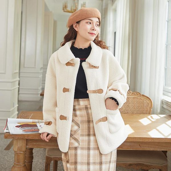 

lamb coat women's winter 2021 new korean version loose short fur lambskin plus velvet thickening oversized jacket solid, Black;brown