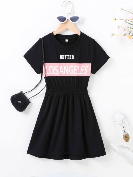

girls letter graphic dress she, Red;yellow