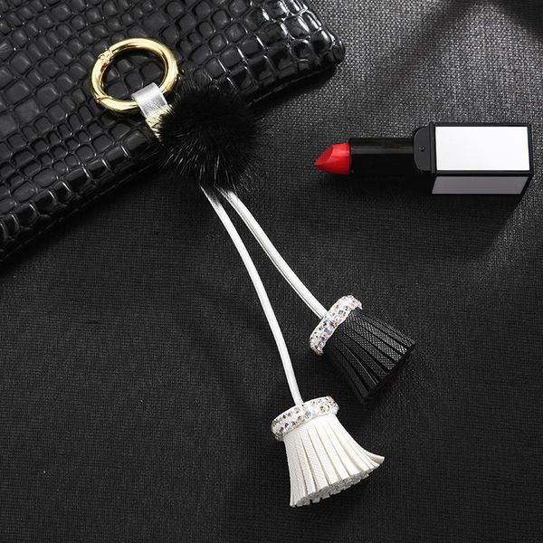 

new tassel keychain with mink fur ball gifts for women llaveros mujer car bag accessories keyring holder jewelry key chain eh350 h jllgos