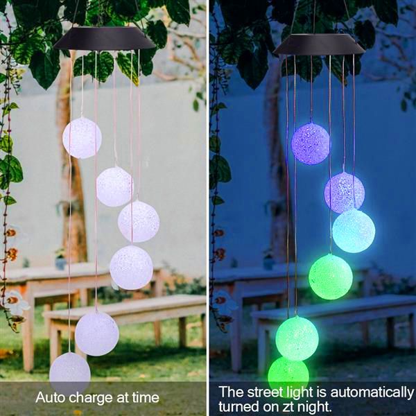 

discount solar smart light control wave ball wind chime style corridor decoration pendant lamp beads black solar panel colorful lights