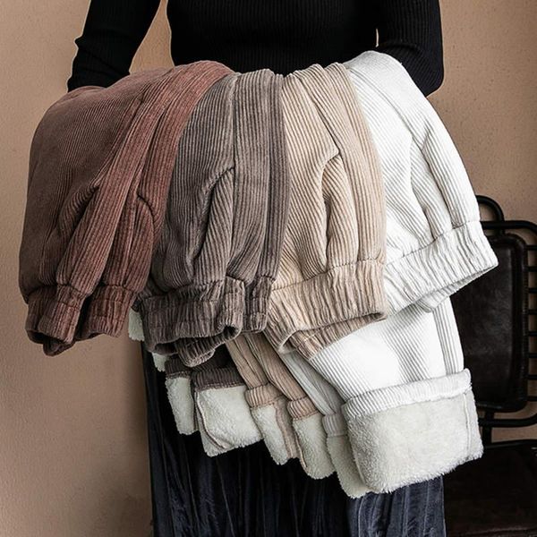 

women's pants & capris plus velvet thicken lambs wool corduroy women high waist autumn winter casual harem long sweatpants c6834, Black;white