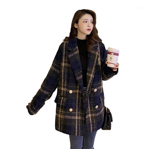 

tweed coat suit plaid coat winter women coats wool women coats and jackets woman parkas trench1, Black