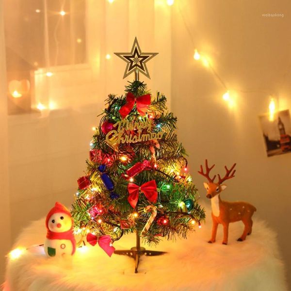 Рождественские украшения 50 см мини -искусственные настольные деревья с многоцветными светодиодными светильниками для домашнего декора1