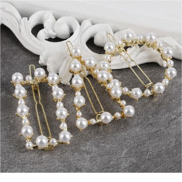 

1pc fashion pearl metal star geometric pearl hairpins bride wedding women lady hair clip barrette hair accessories styl qylrrq, Black;brown