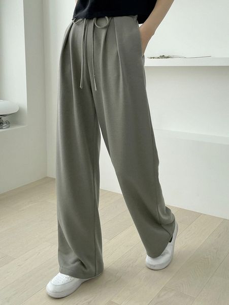 

dazy knot waist fold pleated wide leg pants g8pb#, Black;white