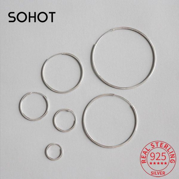 

sominimalist real 925 sterling silver round women hoop earrings series size circle accessory for female jewelry party gift, Golden;silver