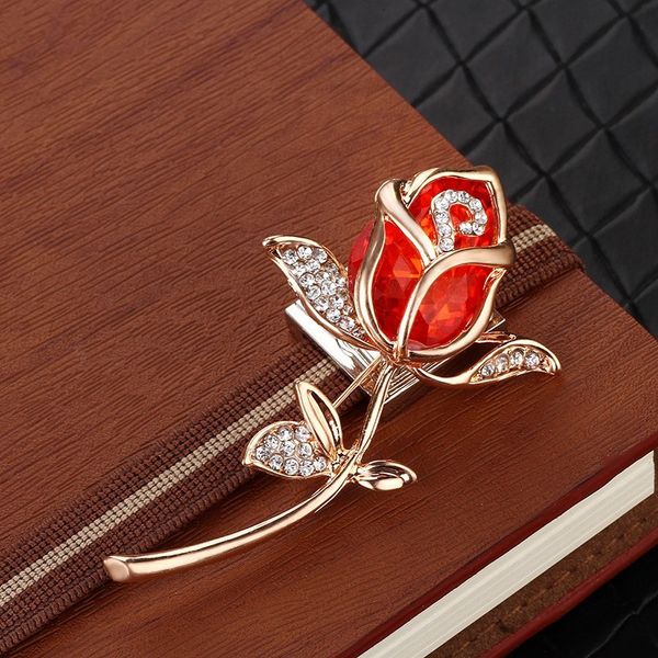 

factory pricemental rose brooch with simulation diamond and crystal dress wedding corsage valentines lover gift high qua
