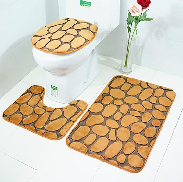 

zeegle 3d stone printed 3pcs/set mats for bathroom and toilet coral fleece toilet mats bathroom rugs floor carpet1