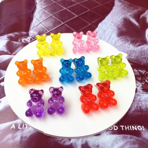 

lovely small bear earrings handmade colorful sweet cartoon bear earring cute animal stud earring for girl gifts funny jewelry, Golden