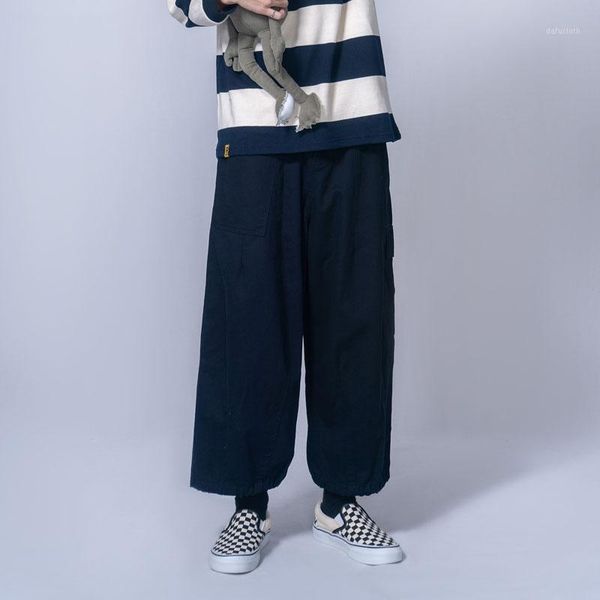

male women retro fashion hip hop wide leg cargo pants men elastic waist japan streetwear splice colors loose casual trousers1, Black