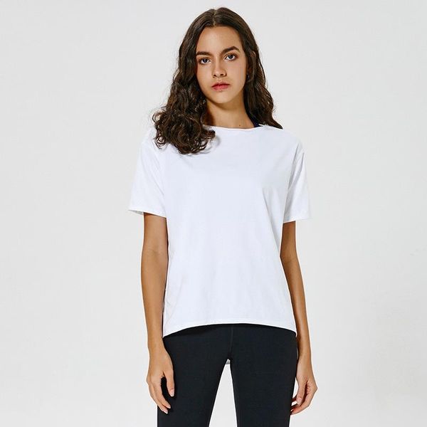 

slim fit breathable women training fitness yoga clothing solid color loose short sleeve women workout gym sport shirt, White;red