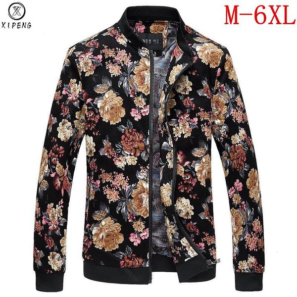 

hip hop jacket men slim fit flowers pilot bomber jacket men's stand collar coats male clothing streetwear chaqueta hombre, Black;brown