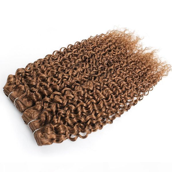 

#30 light golden brown brazilian virgin curly human hair weave bundles jerry curl 3 4 bundles 16-24 inch remy human hair extensions, Black