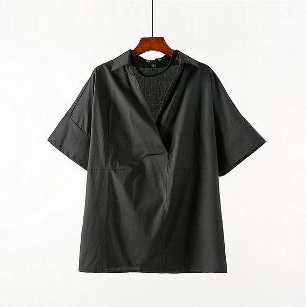 

summer thin new short-sleeved shirt men loose plus size clothes v-neck male personality ice silk breathable wild shirts tide1, White;black