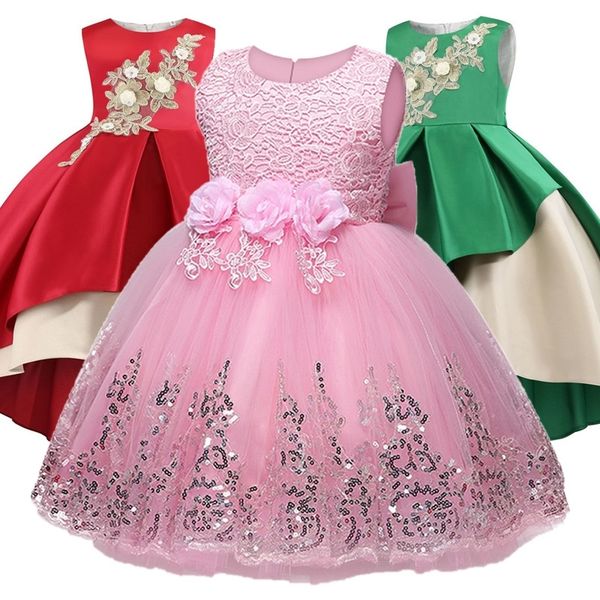 

girls dress kids pink sequin elegant pageant party dress girls clothes christmas costumes for children toddler girls infant 3-12 y200102, Red;yellow
