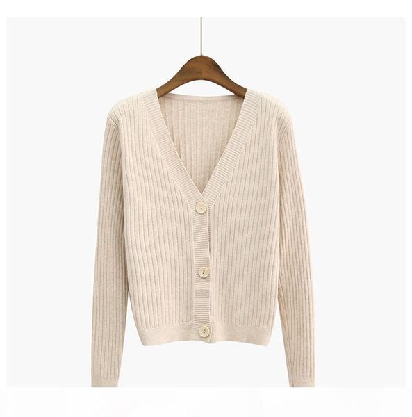 

autumn v-neck knitted sweater women single breasted cardigan loose outwear long sleeve short pull femme solid color sueter, White;black