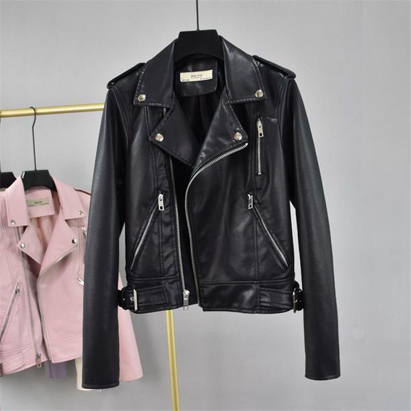 

2020 chic pu faux leather jackets women solid color high street motobike jacket long sleeve fashion outerwear coat, Black
