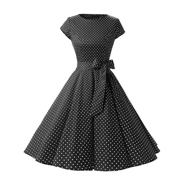 

dot short sleeve mid-length dress, Black;white