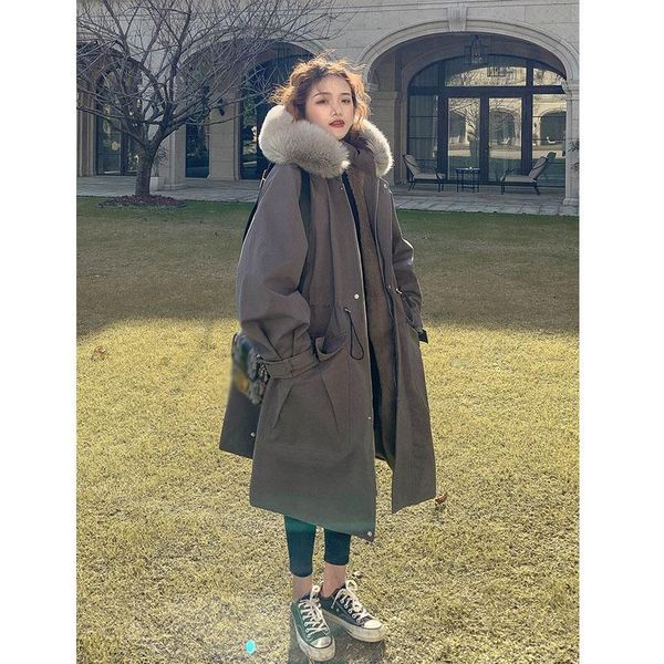 

women's middle school long style over the knee with down thickened coat windbreaker type cotton padded down jacket, Black