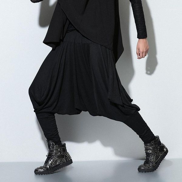 

new trendy men's fashion loose solid color harem pants low-grade pants men's loose hip-hop skirts1, Black