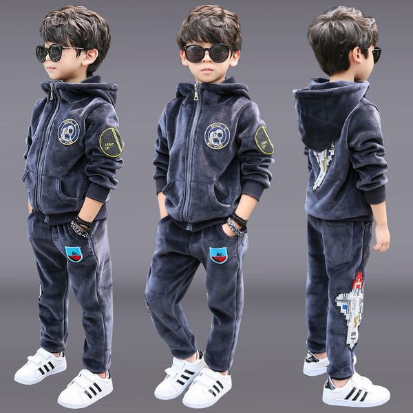 

boys' autumn suit 2020 new style cool golden velvet plush thickened two piece winter children's wear, White