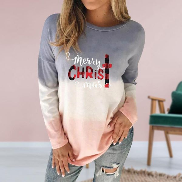 

merry christmas letter print gradient t shirt women fashion o-neck christmas long sleeves oversized t shirt magliette donna, White