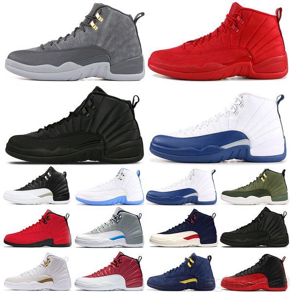 

new 12 12s mens baslketball shoes black dark concord university gold jumpman indigo reverse flu game taxi cny dark grey casual sneakers ls8l