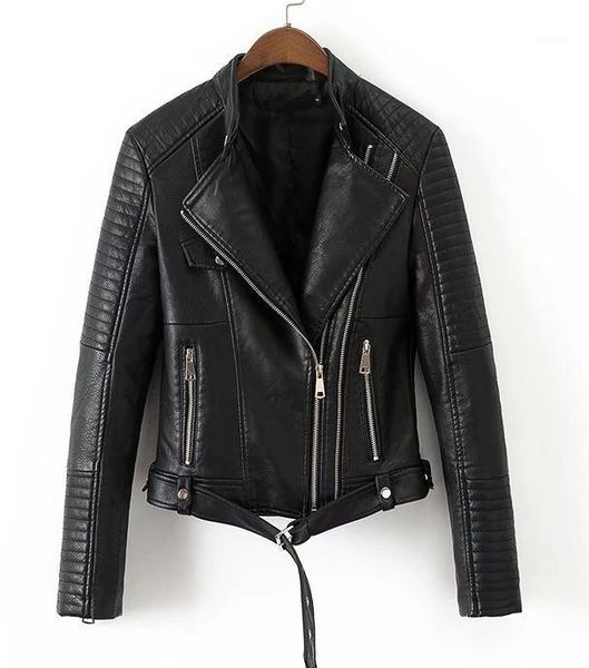 

women black pu leather biker jacket.1