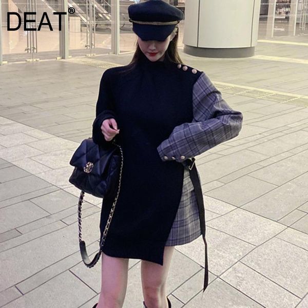 

2020 deat new winter clothes turtleneck full sleeves plaided buttons on shoulder two pieces sweatshirt female 19e-a1071, Black