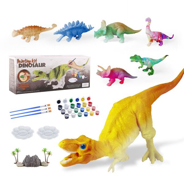 

painting graffiti dinosaur model creative diy tyrannosaurus tricera handmade gifts toys for boys and girls