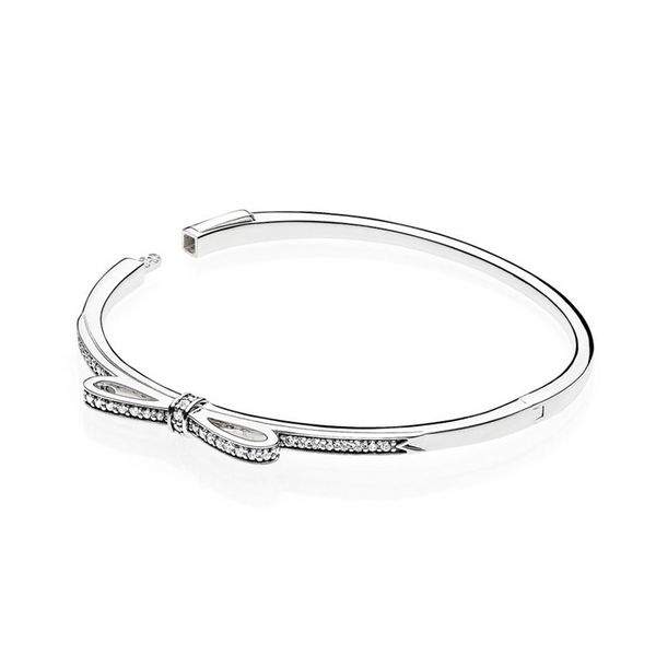 

925 new arrival silver sparkling bow bangle bracelet for diamond women gift jewelry bracelet set, Black