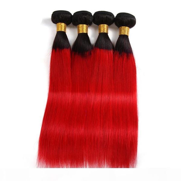 

indian virgin hair extensions straight mink ombre hair 1b red 3 pieces lot 1b red three bundles straight two tones color, Black
