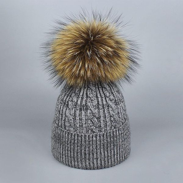 

beanies men's and women's winter hats trendy knitted fashion warm twist pullover caps velvet fur ball raccoon