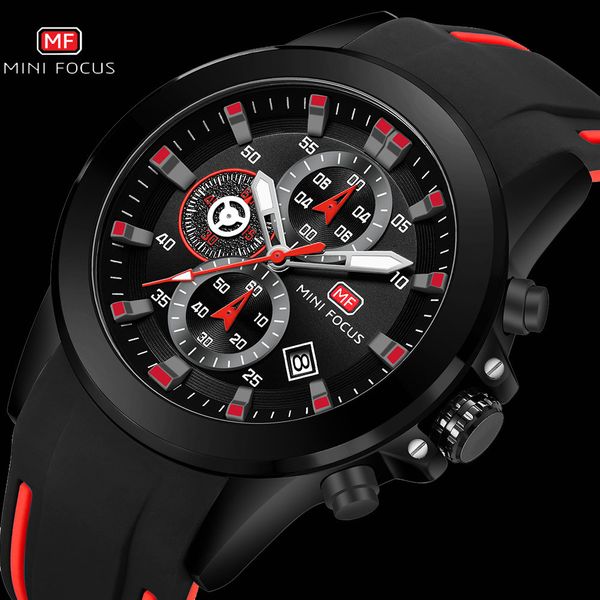 

minifocus fashion sport quartz watch men silicone strap waterproof luxury chronograph date mens watches classic dress wristwatch, Slivery;brown