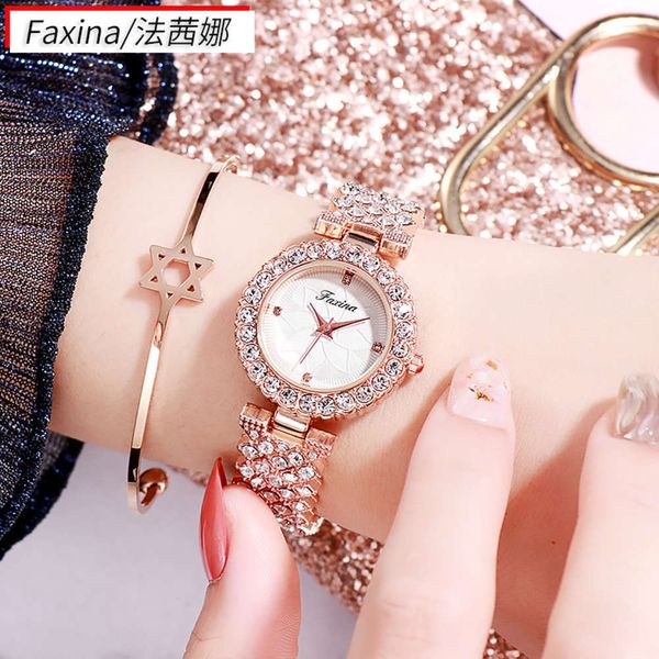 

star 2019 new all sky fasina net red women's watch fashionable and simple ins wind waterproof diamond inlaid watch lady9ccu, Slivery;brown