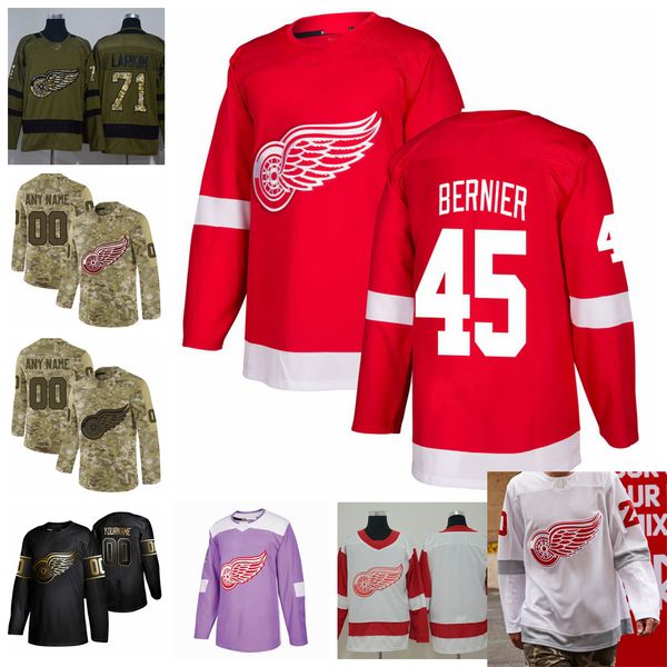 

2021 reverse retro customize #45 jonathan bernier detroit red wings jerseys golden edition camo veterans day fights cancer hockey jerseys, Black;red