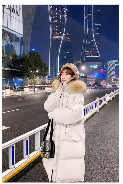 

2021 new female jacket of long-quilted cotton harajuku cotton-padded korean style loose rectum wrapped on knee bread 52m coat 7by7, Black