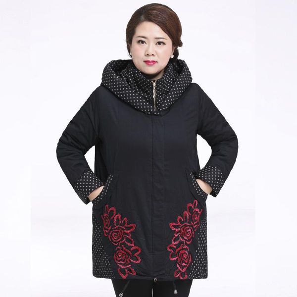 

oversized middle-aged mother cotton jacket 2019 autumn winter fashion embroidery women parka hooded warm outerwear winter coats1, Black