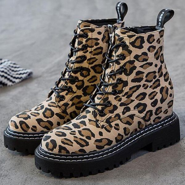 

boots winter women 2021 leopard work british style casual platform short botas de mujer ll6731, Black